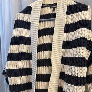 Express Navy  and Cream Striped Crew Neck Sweater
